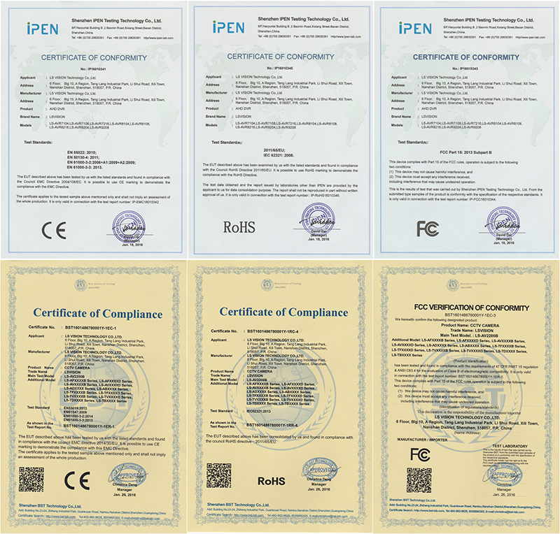 LS VISION security camera certification