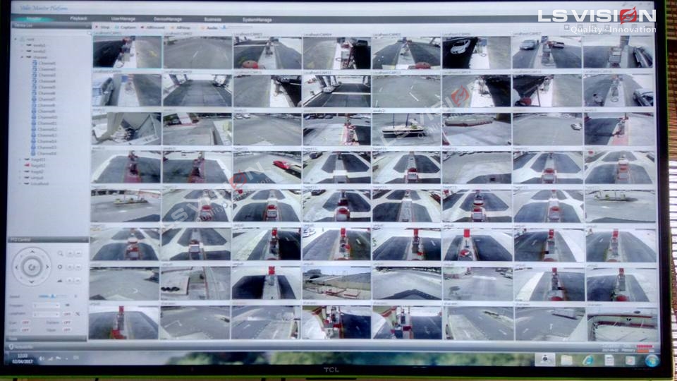 through CMS, can display 64 camera at the same time.