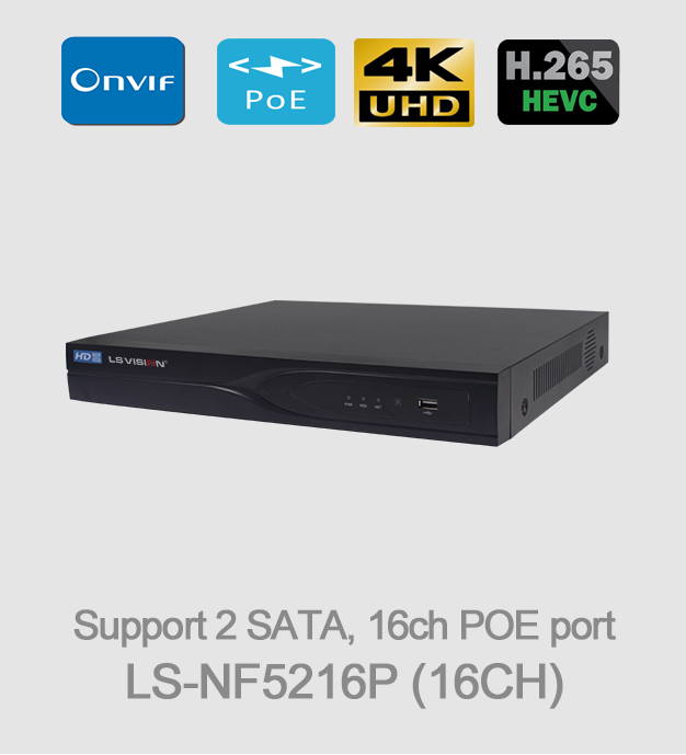 LS VISION 16CH HD POE NVR support 2SATA