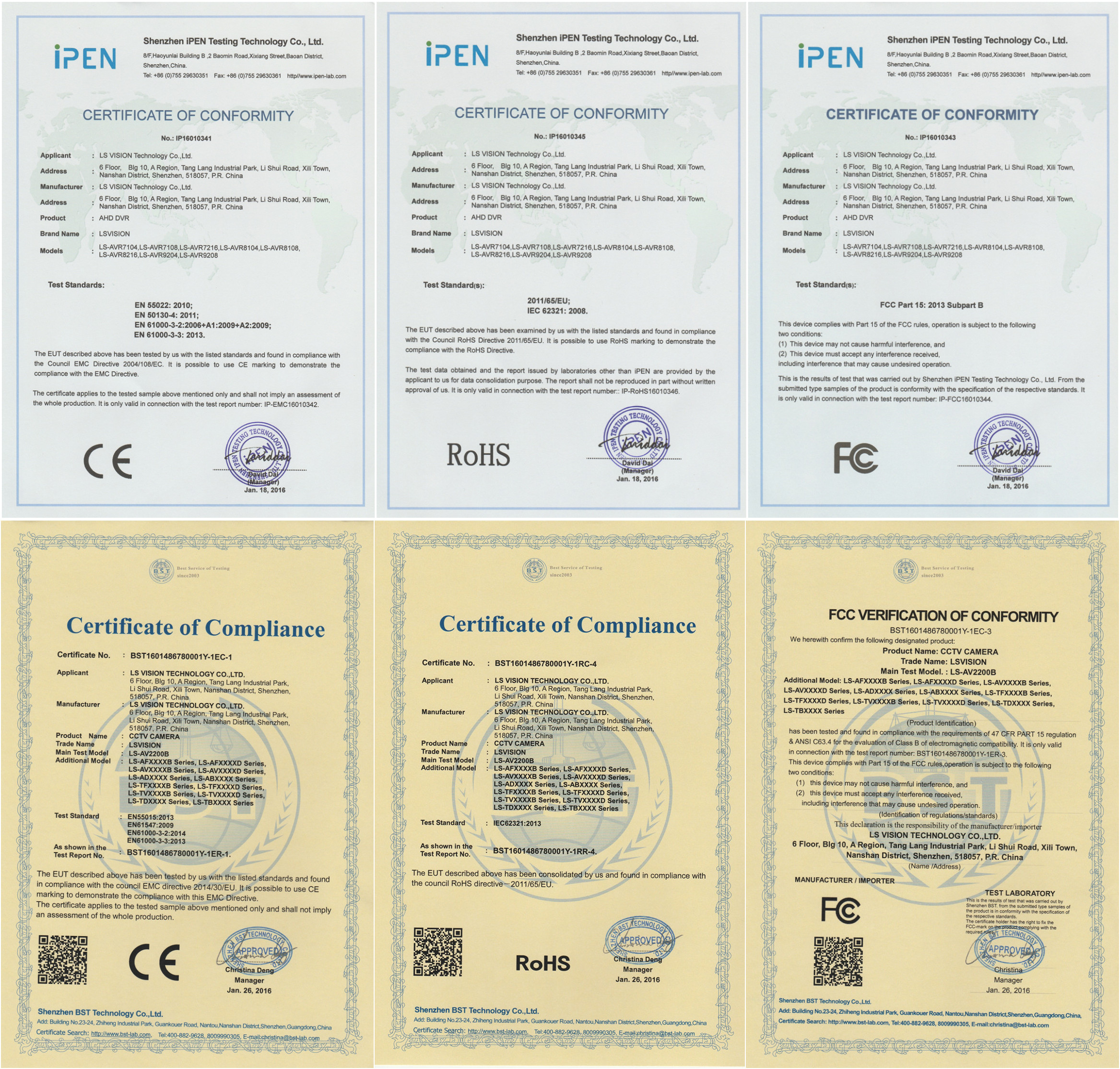 LS VISION Certifications of CCTV Camera