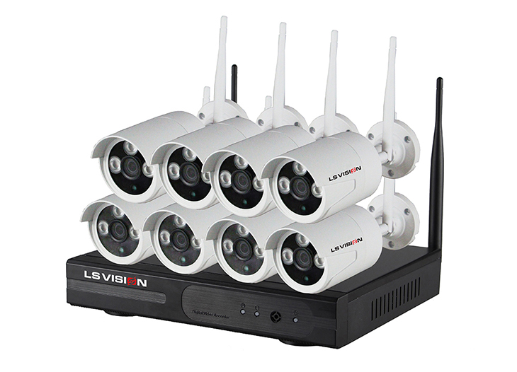 LS VISION Outdoor Security System 720P IR IP Camera with 8ch Wifi NVR Kit