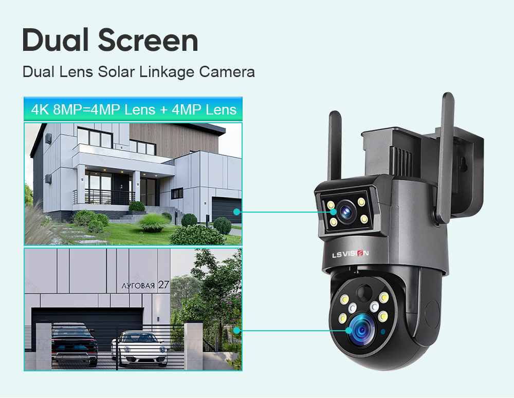 LS VISION Dual Lens Solar Linkage Camera