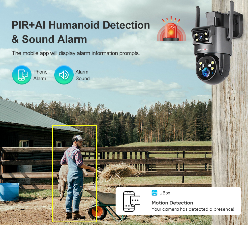 LS VISION PIR+AI Humanoid Detection Sound Alarm