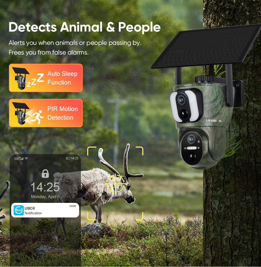 Detects Animal People Camouflage Solar Camera