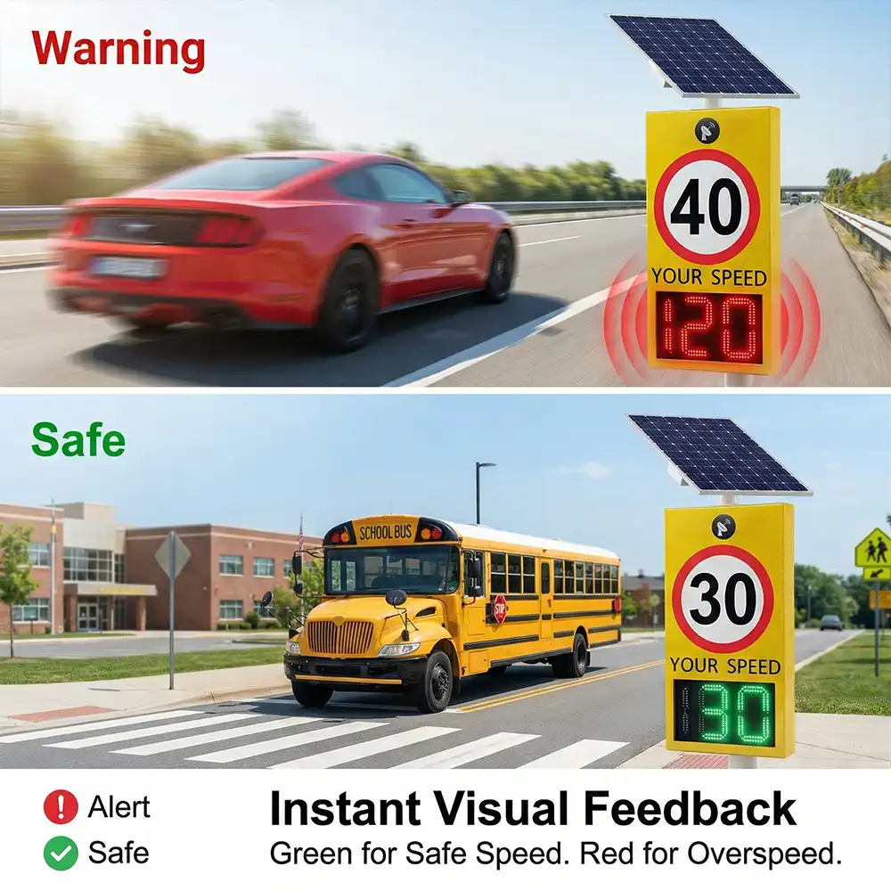 Speed Feedback Sign With Red And Green Led Speed Display